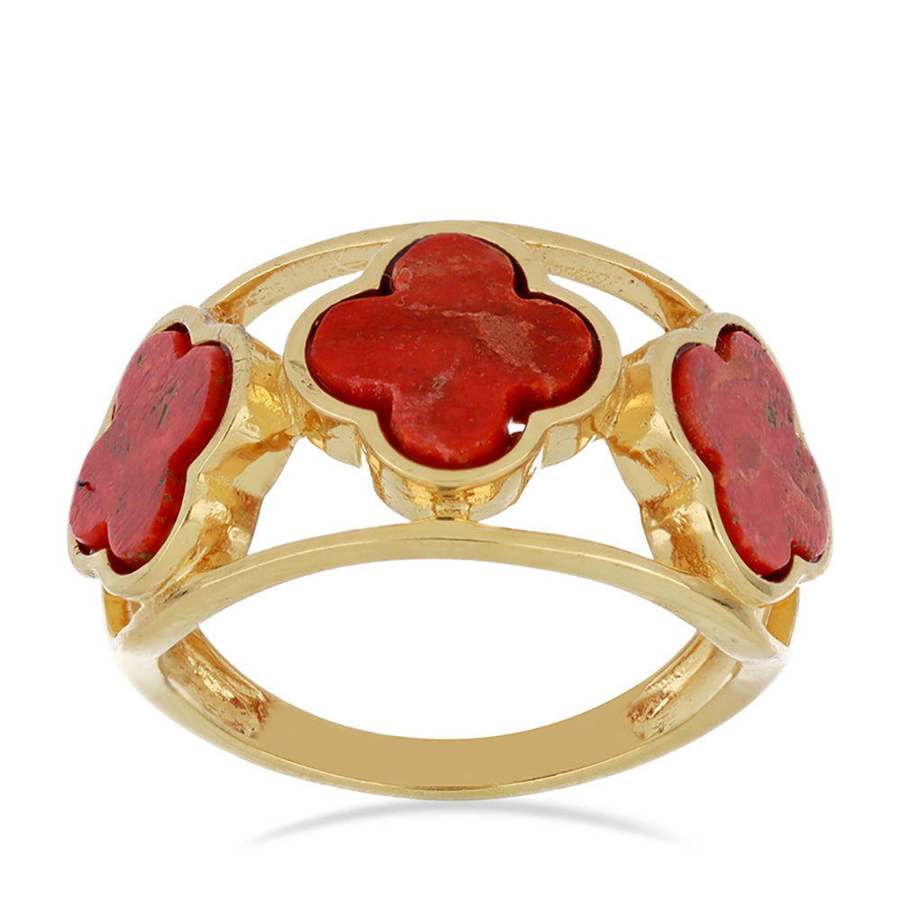 Inel din Argint 925 Placat cu Aur ( 4.71 grame ) cu Coral Roșu Burete 4.48 Carate