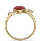 Inel din Argint 925 Placat cu Aur ( 2.72 grame ) cu Coral Roșu Burete și Topaz Alb 1.44 Carate