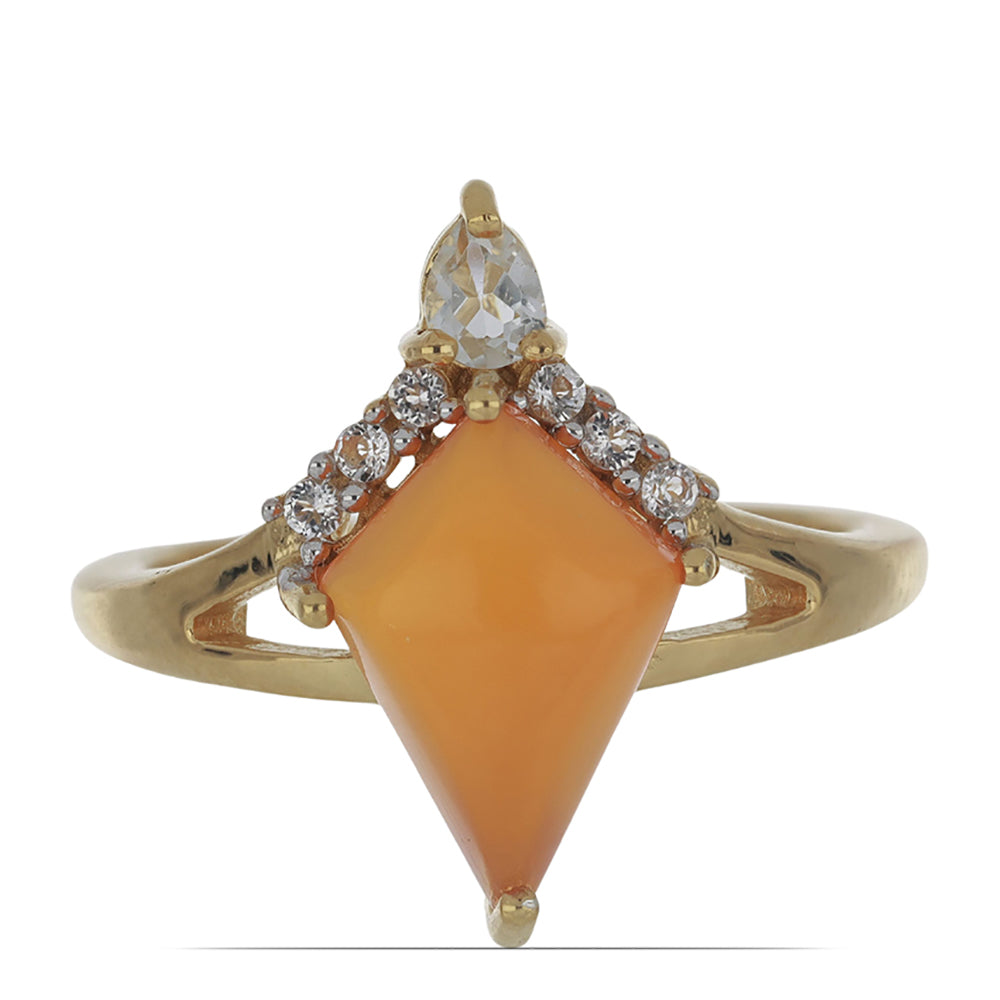 Inel din Argint 925 Placat cu Aur ( 3.16 grame ) cu Carneol Tagebau și Topaz Alb 3.18 Carate