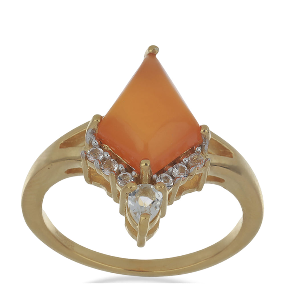 Inel din Argint 925 Placat cu Aur ( 3.16 grame ) cu Carneol Tagebau și Topaz Alb 3.18 Carate
