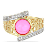 Inel din Argint 925 Placat cu Aur ( 5.89 grame ) cu Opal Etiopian Lega Dembi Roz și Topaz Alb 1.91 Carate