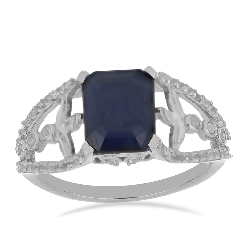 Inel din Argint 925 ( 3.08 grame ) cu Safir Albastru Rosebery și Topaz Alb 3.91 Carate