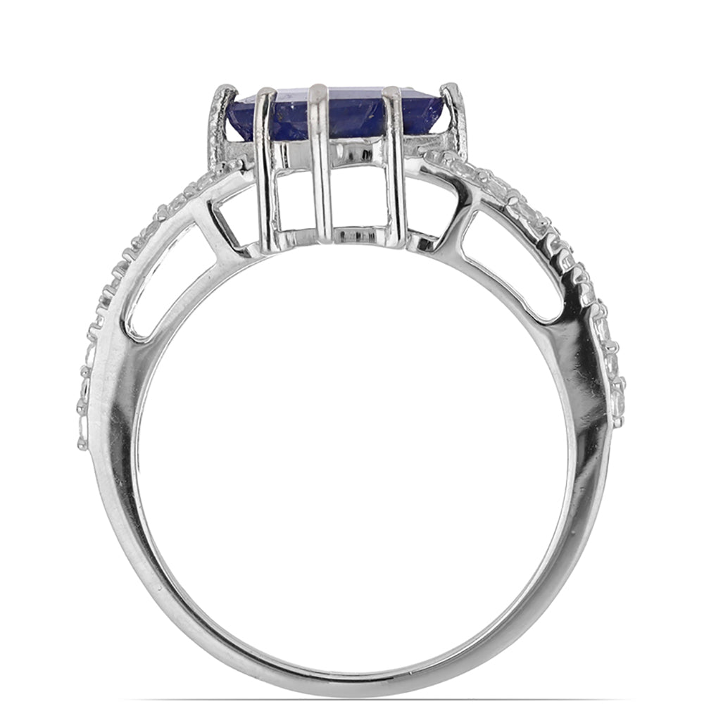 Inel din Argint 925 ( 3.18 grame ) cu Safir Albastru Rosebery și Topaz Alb 4.1 Carate