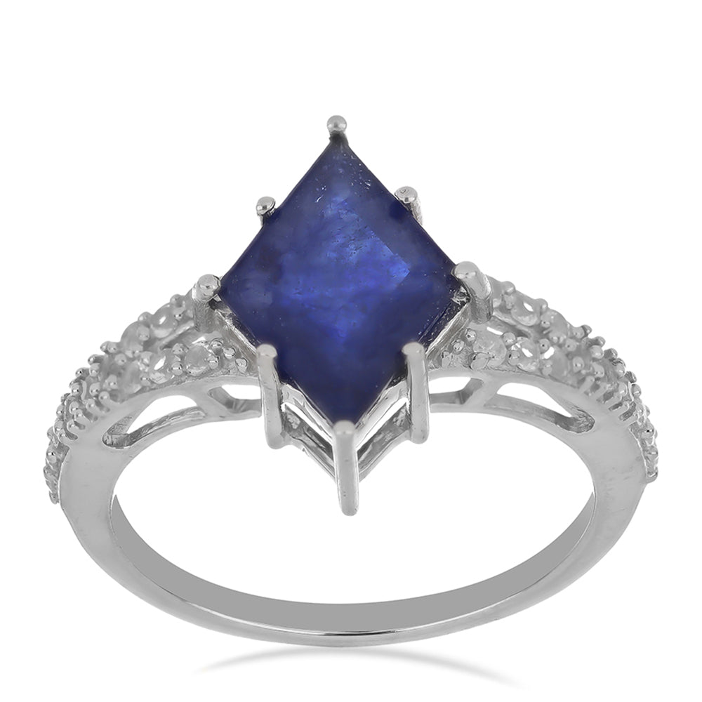 Inel din Argint 925 ( 3.18 grame ) cu Safir Albastru Rosebery și Topaz Alb 4.1 Carate