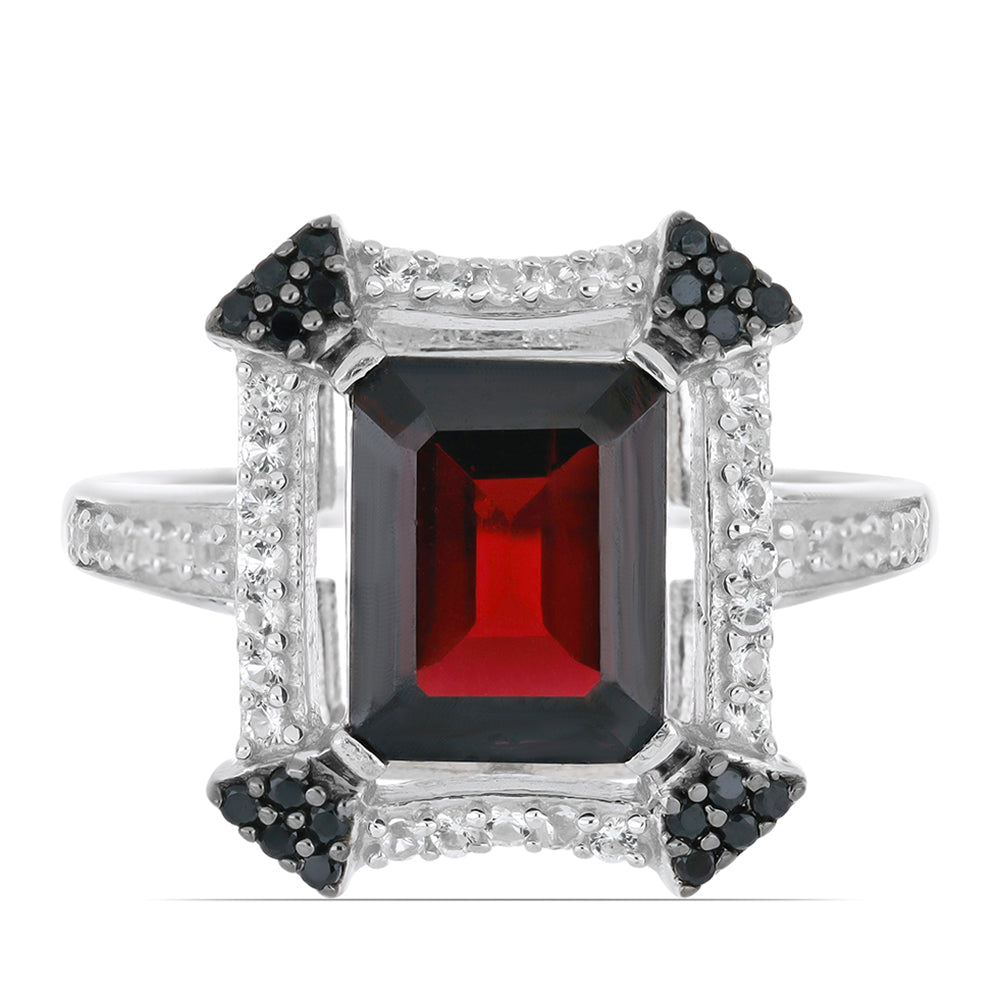 Inel din Argint 925 ( 3.68 grame ) cu Granat Rodolit Minas Moatize și Topaz Alb 4.51 Carate