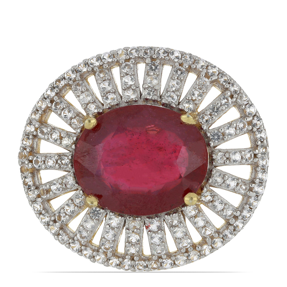 Inel din Argint 925 Placat cu Aur ( 4.19 grame ) cu Rubin Malagasy și Topaz Alb 7.46 Carate