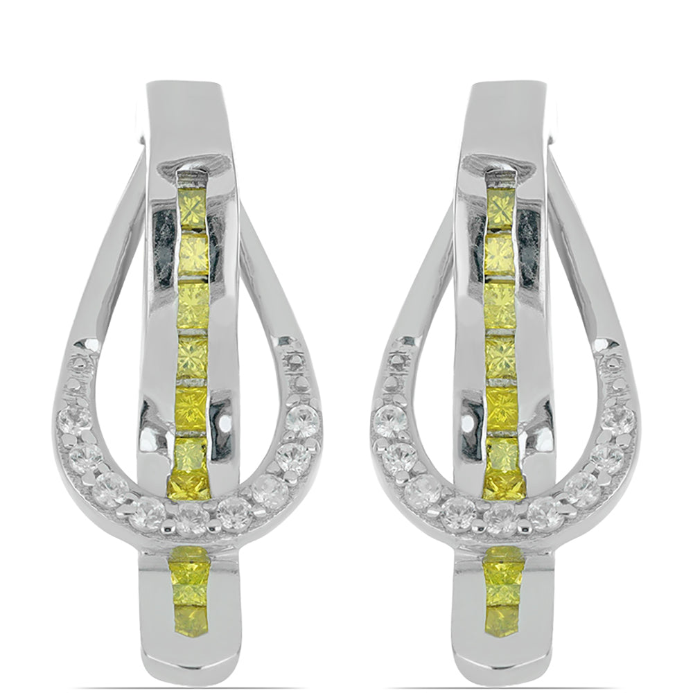 Cercei din Argint 925 ( 2.69 grame ) cu Diamant Galben și Zircon Alb 0.46 Carate