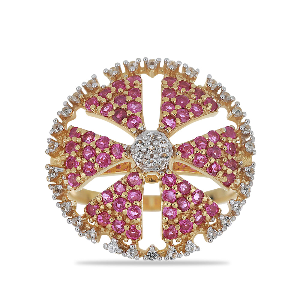 Inel din Argint 925 Placat cu Aur ( 5.18 grame ) cu Rubin Malagasy și Topaz Alb 1.62 Carate