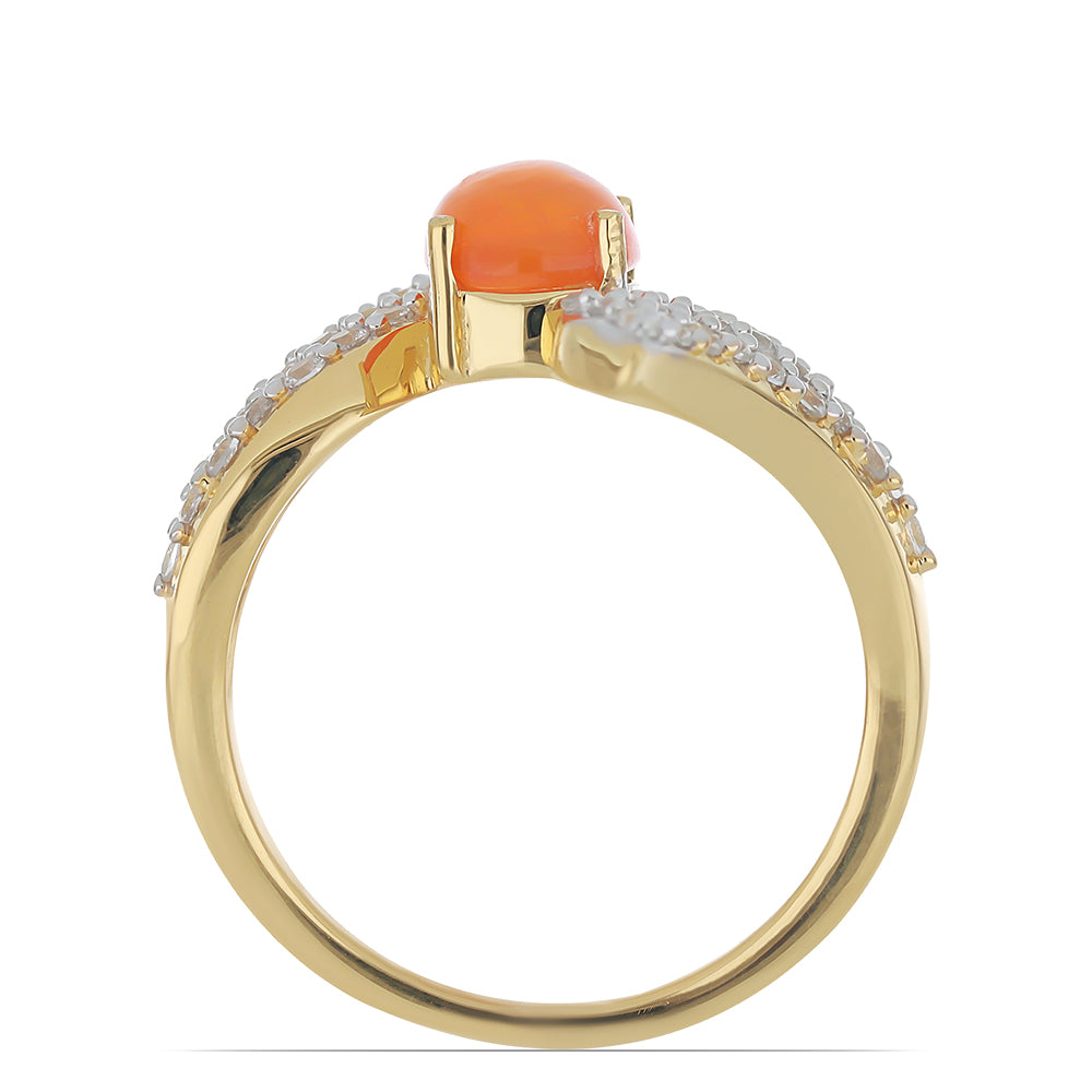 Inel din Argint 925 Placat cu Aur ( 3.67 grame ) cu Opal Etiopian Lega Dembi Portocaliu și Topaz Alb 1.63 Carate