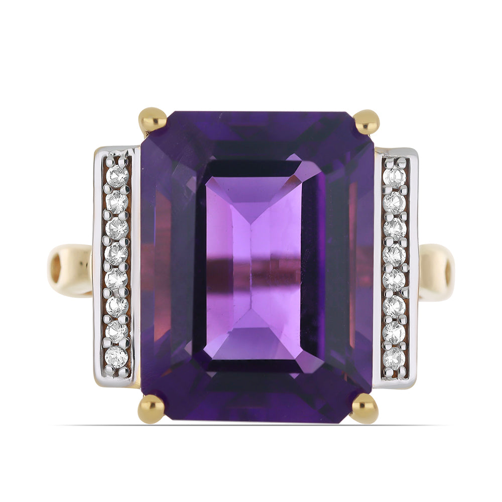 Inel din Argint 925 Placat cu Aur ( 4.35 grame ) cu Ametist Zambian și Topaz Alb 11.84 Carate