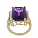 Inel din Argint 925 Placat cu Aur ( 4.35 grame ) cu Ametist Zambian și Topaz Alb 11.84 Carate
