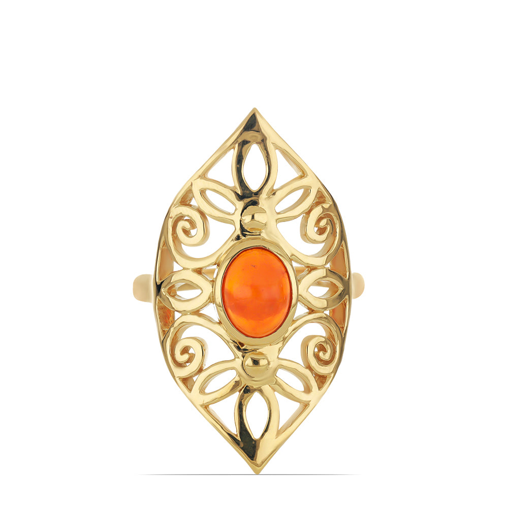 Inel din Argint 925 Placat cu Aur ( 5.42 grame ) cu Opal Etiopian Lega Dembi Portocaliu 0.96 Carate