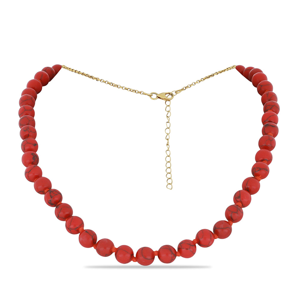 Colier din Argint 925 Placat cu Aur ( 0.95 grame ) cu Coral Roșu Burete 152 Carate