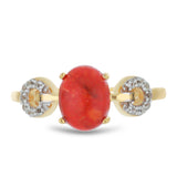 Inel din Argint 925 Placat cu Aur ( 2.42 grame ) cu Coral Roșu Burete și Topaz Alb 1.58 Carate