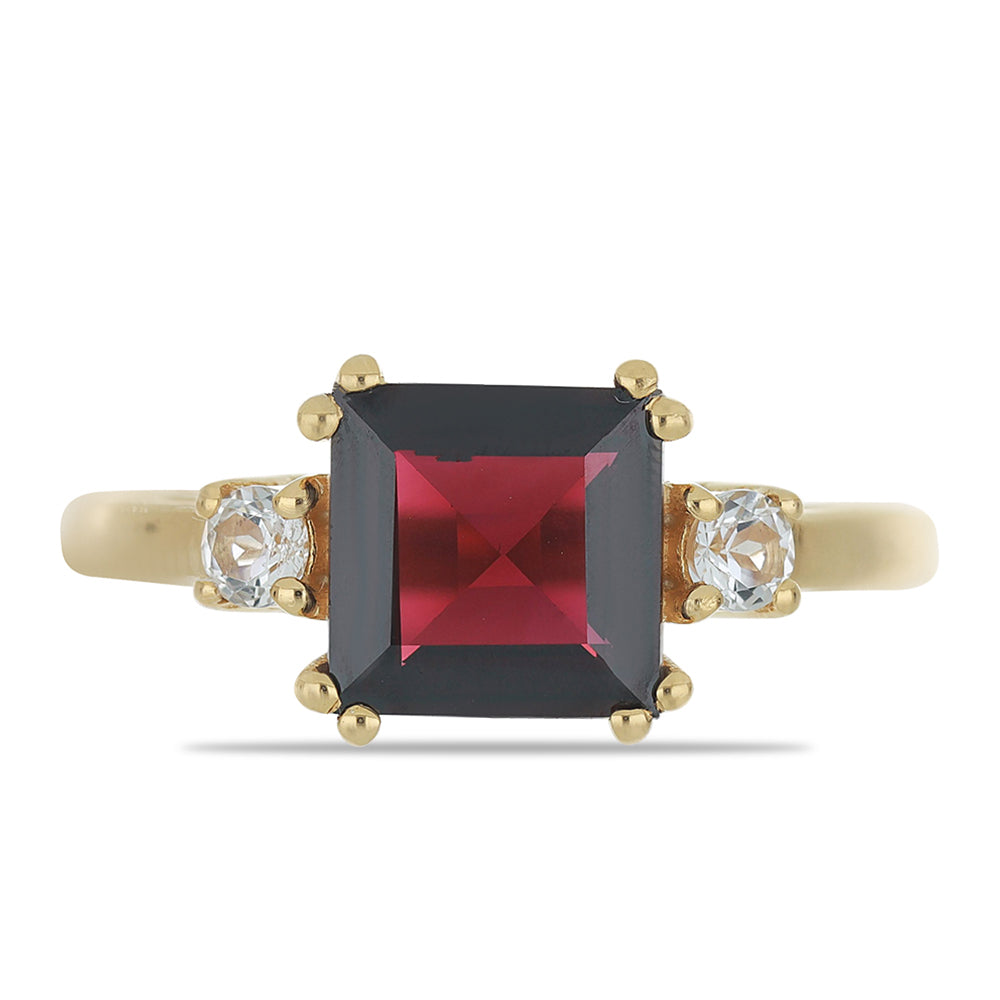 Inel din Argint 925 Placat cu Aur ( 2.97 grame ) cu Granat Rodolit Minas Moatize și Topaz Alb 3.24 Carate