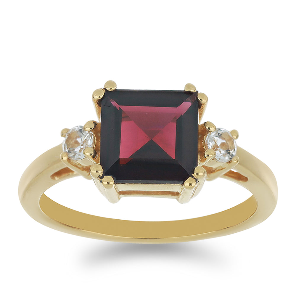 Inel din Argint 925 Placat cu Aur ( 2.97 grame ) cu Granat Rodolit Minas Moatize și Topaz Alb 3.24 Carate
