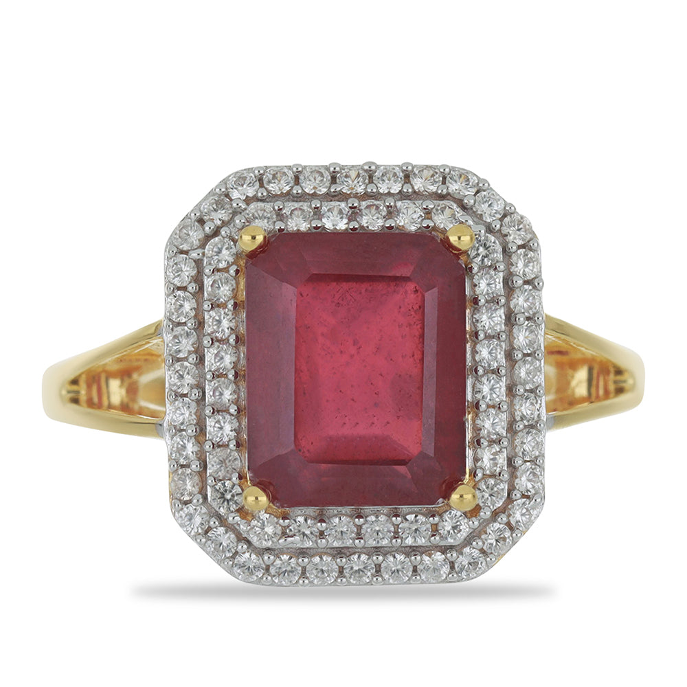 Inel din Aur de 9K ( 3.43 grame ) cu Rubin Malagasy și Zircon Alb Natural 5.59 Carate