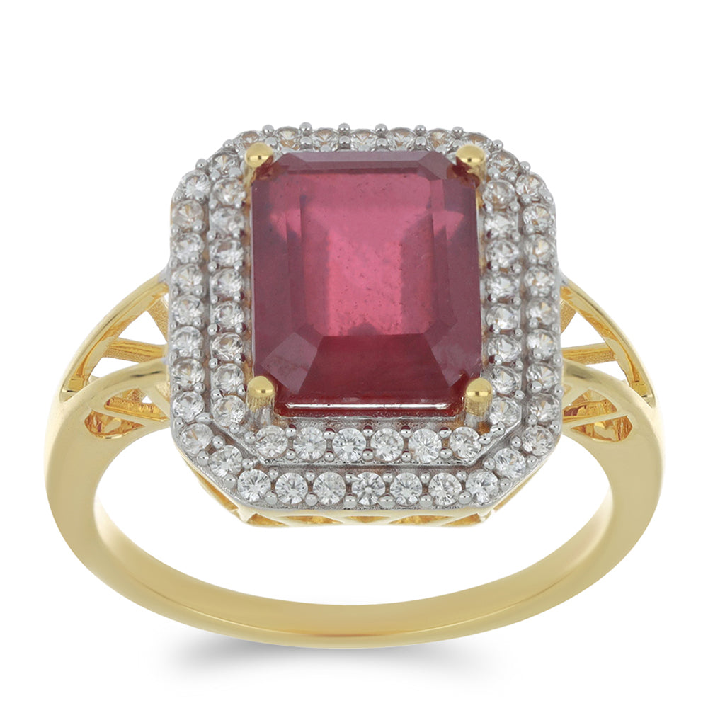 Inel din Aur de 9K ( 3.43 grame ) cu Rubin Malagasy și Zircon Alb Natural 5.59 Carate