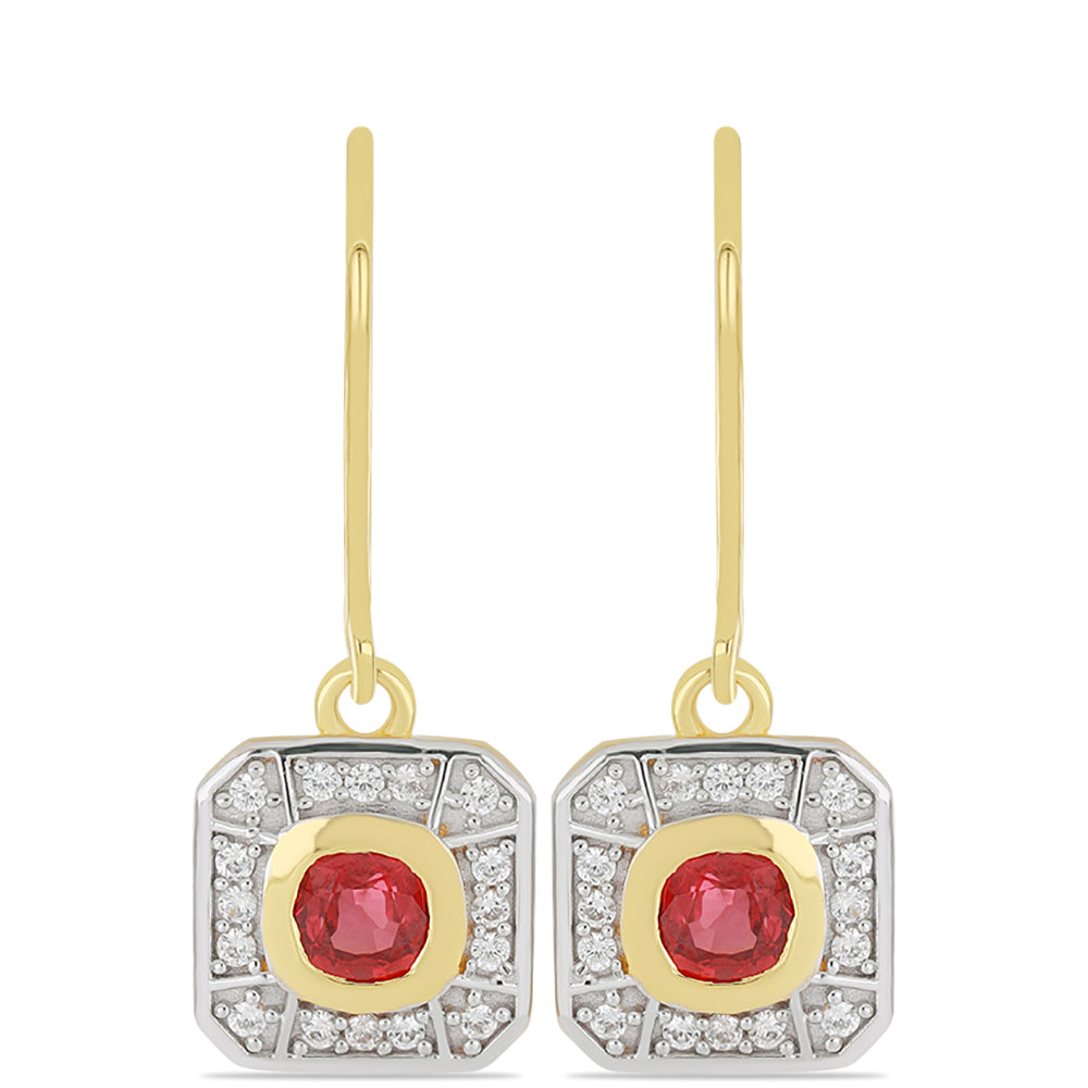 Cercei din Aur de 9K ( 2.21 grame ) cu Safir Roșu Rosebery și Zircon Alb Natural 1.1 Carate