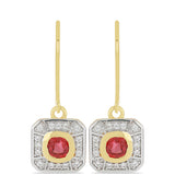 Cercei din Aur de 9K ( 2.21 grame ) cu Safir Roșu Rosebery și Zircon Alb Natural 1.1 Carate