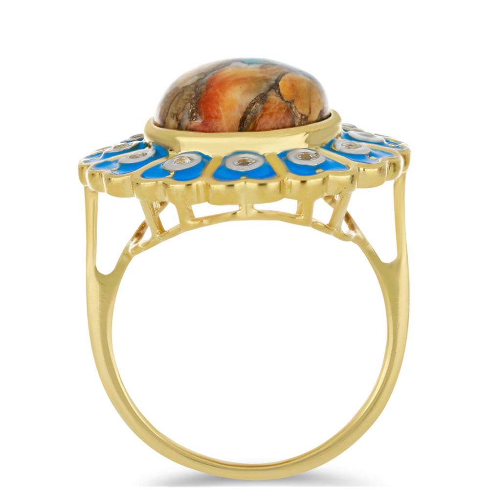 Inel din Argint 925 Placat cu Aur ( 6.78 grame ) cu Turcoaz Oyster și Topaz Alb 7.59 Carate