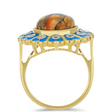 Inel din Argint 925 Placat cu Aur ( 6.78 grame ) cu Turcoaz Oyster și Topaz Alb 7.59 Carate