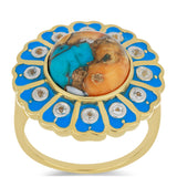 Inel din Argint 925 Placat cu Aur ( 6.78 grame ) cu Turcoaz Oyster și Topaz Alb 7.59 Carate