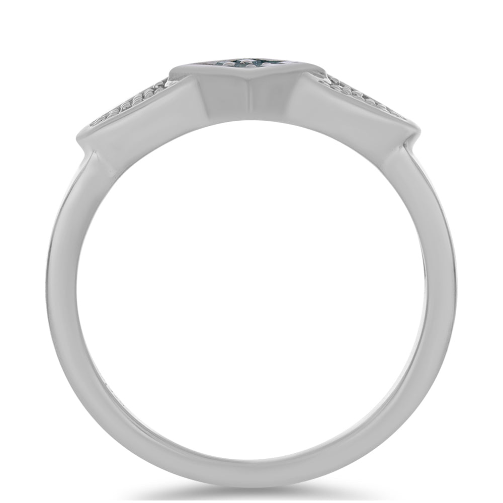 Inel din Argint 925 ( 3.43 grame ) cu Diamant Albastru și Diamant Alb 0.23 Carate