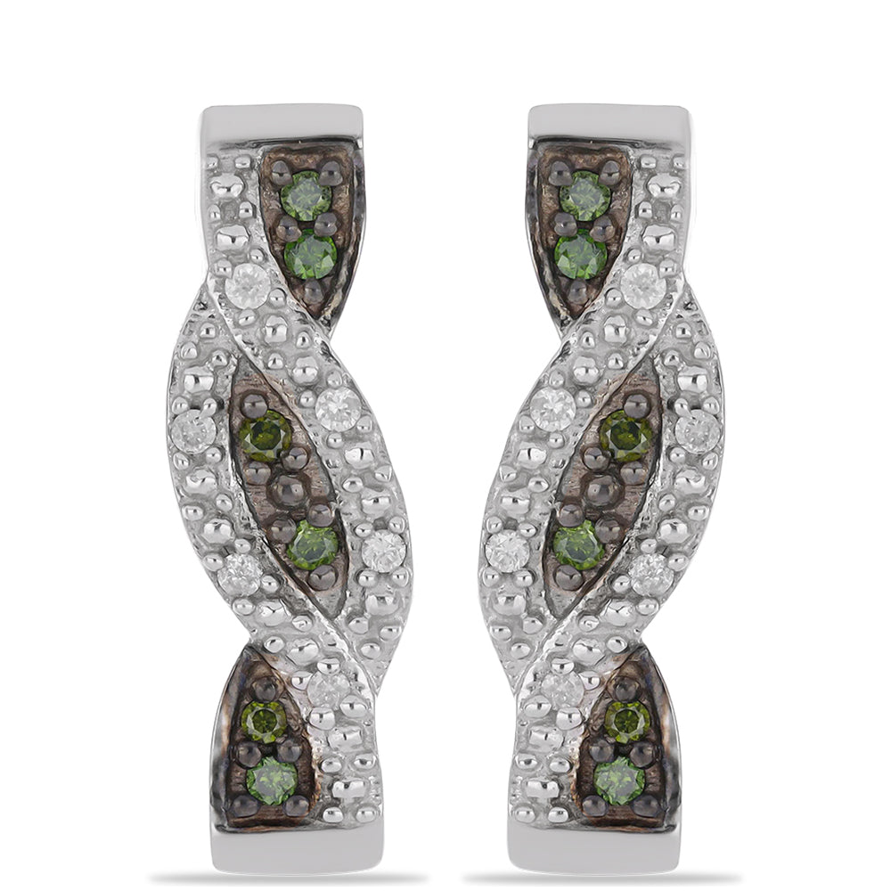 Cercei din Argint 925 ( 4.05 grame ) cu Diamant Verde și Diamant Alb 0.27 Carate