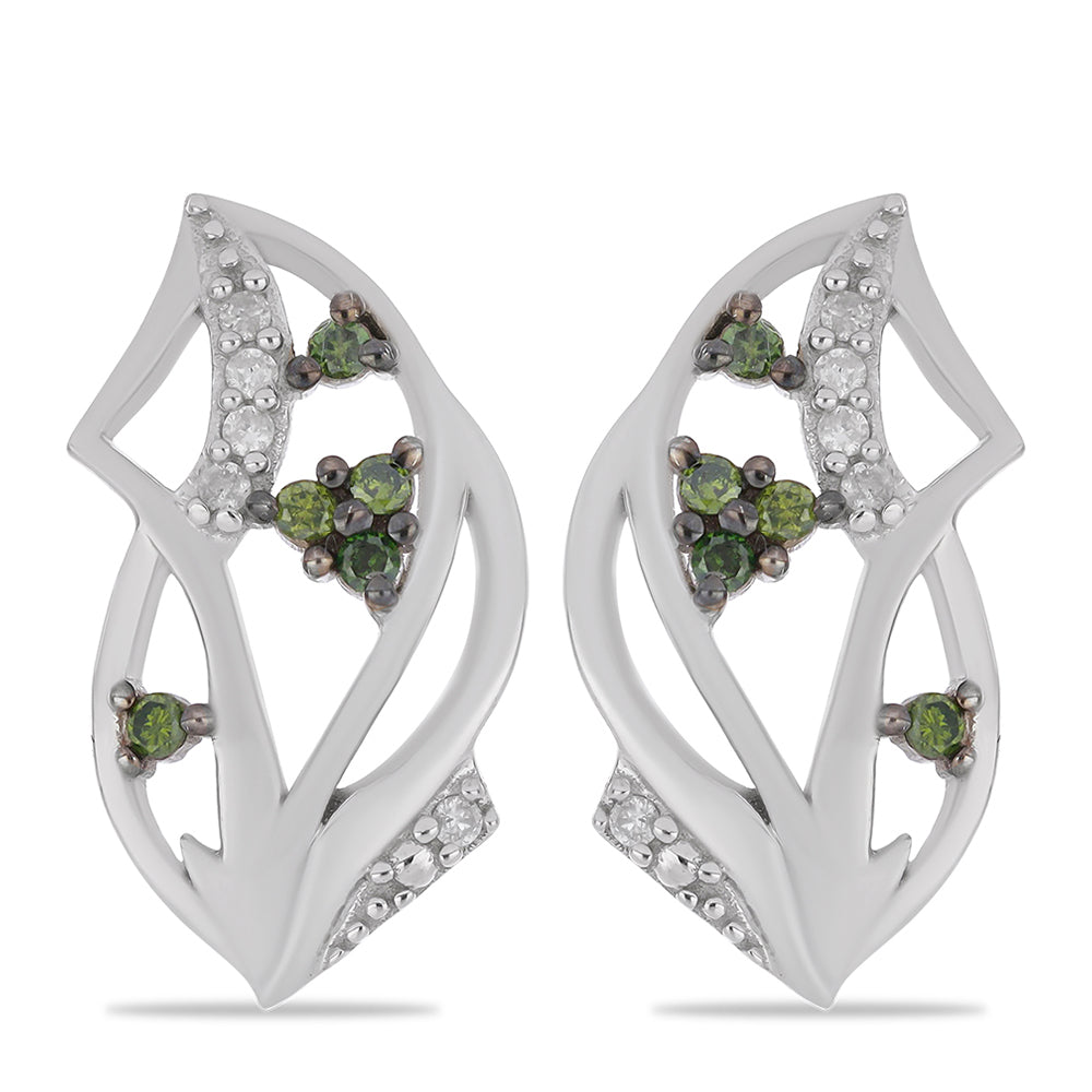 Cercei din Argint 925 ( 3.53 grame ) cu Diamant Verde și Diamant Alb 0.2 Carate