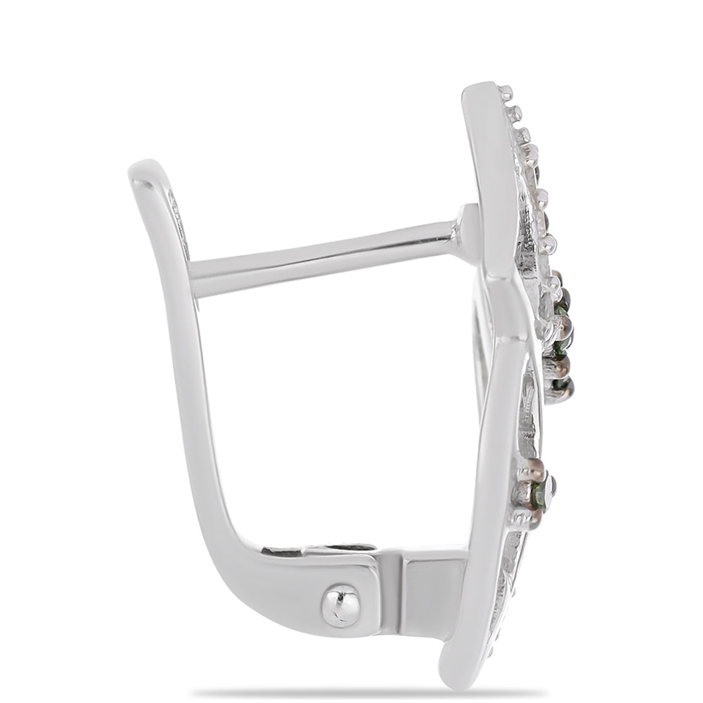 Cercei din Argint 925 ( 3.53 grame ) cu Diamant Verde și Diamant Alb 0.2 Carate