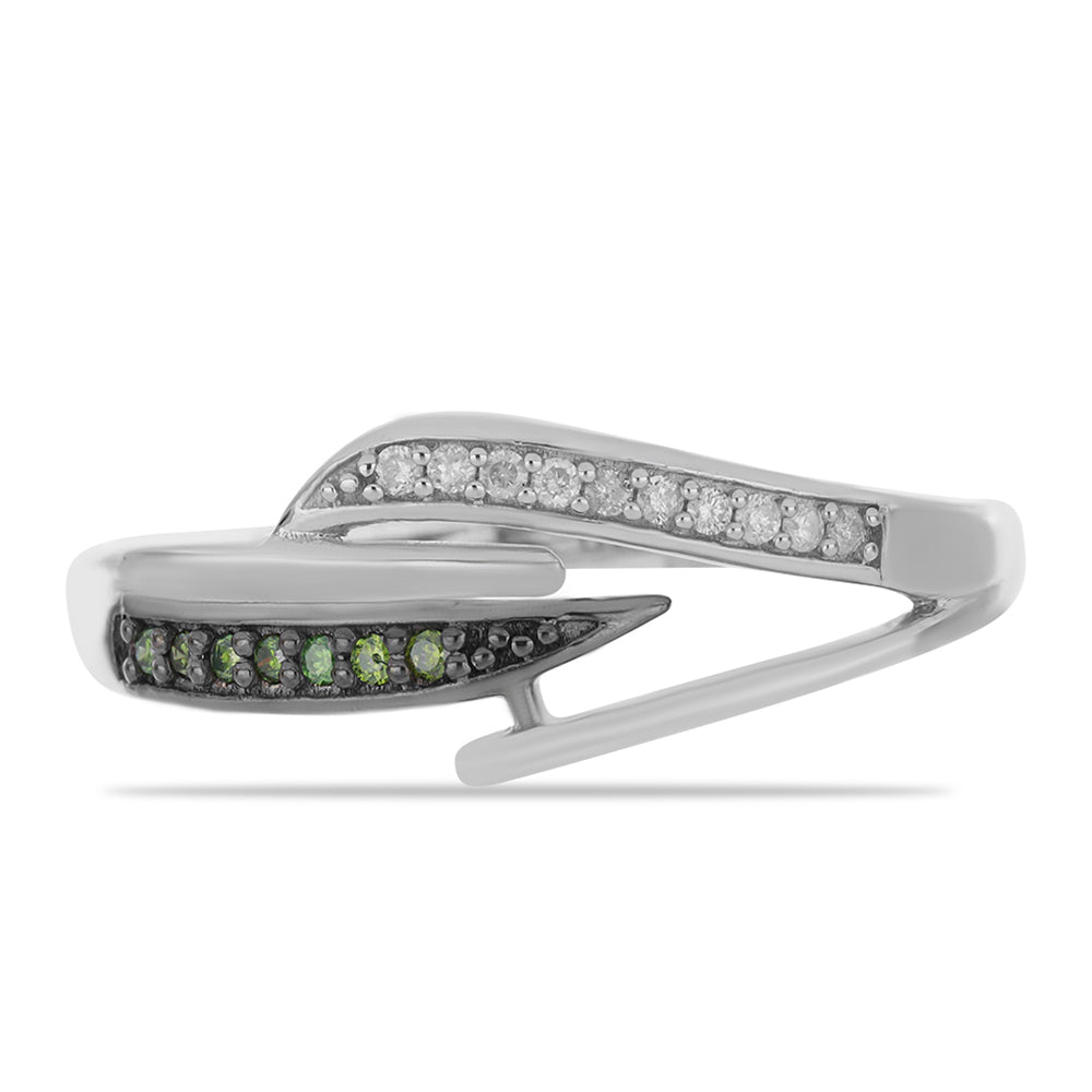 Inel din Argint 925 ( 2.57 grame ) cu Diamant Verde și Diamant Alb 0.2 Carate