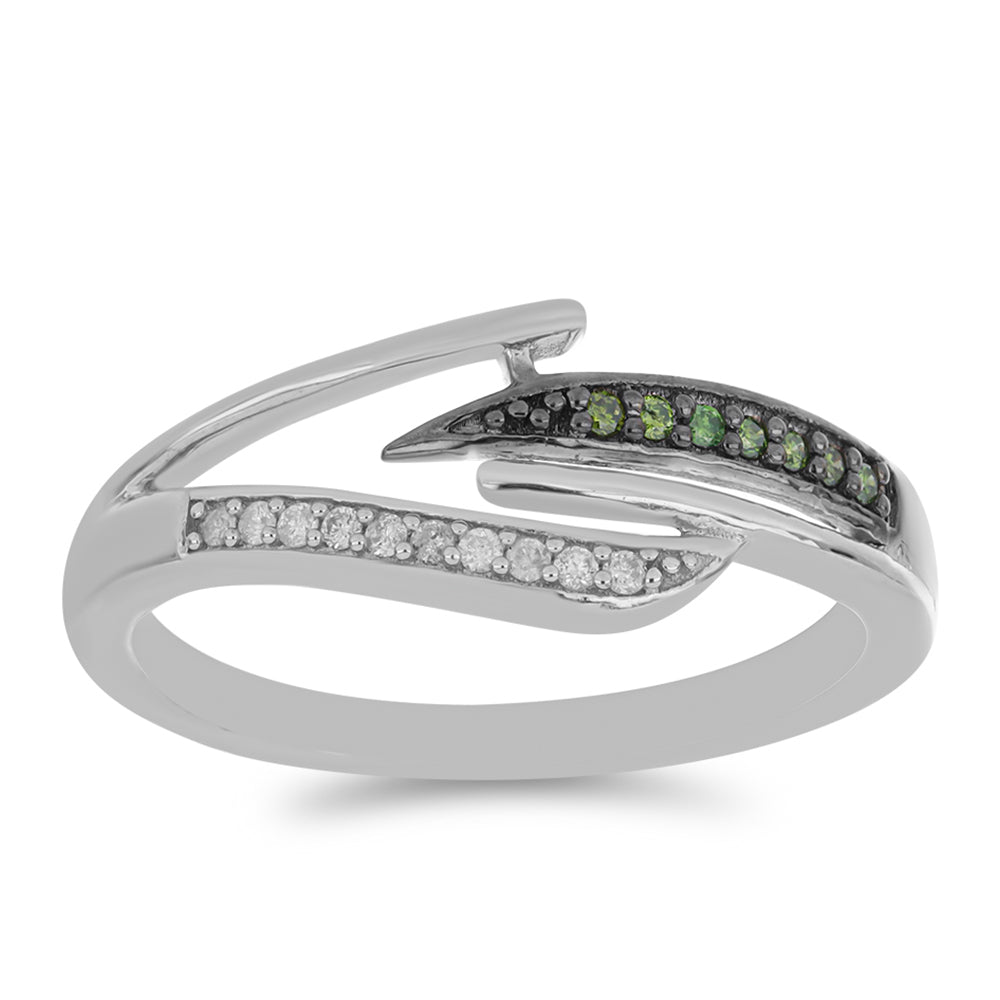 Inel din Argint 925 ( 2.57 grame ) cu Diamant Verde și Diamant Alb 0.2 Carate