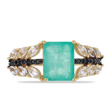 Inel din Argint 925 Placat cu Aur ( 2.6 grame ) cu Cuarț Paraiba și Spinel Negru Gorno Badakhshan 3.59 Carate