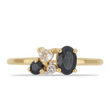 Inel din Argint 925 Placat cu Aur ( 1.8 grame ) cu Spinel Negru Gorno Badakhshan și Topaz Alb 0.91 Carate