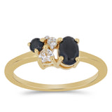 Inel din Argint 925 Placat cu Aur ( 1.8 grame ) cu Spinel Negru Gorno Badakhshan și Topaz Alb 0.91 Carate