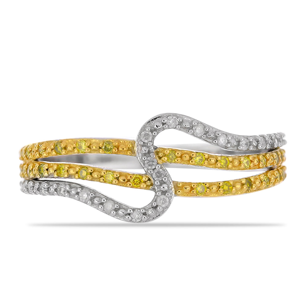 Inel din Argint 925 Placat cu Aur de 2 tonuri ( 3.23 grame ) cu Diamant Galben și Diamant Alb 0.28 Carate