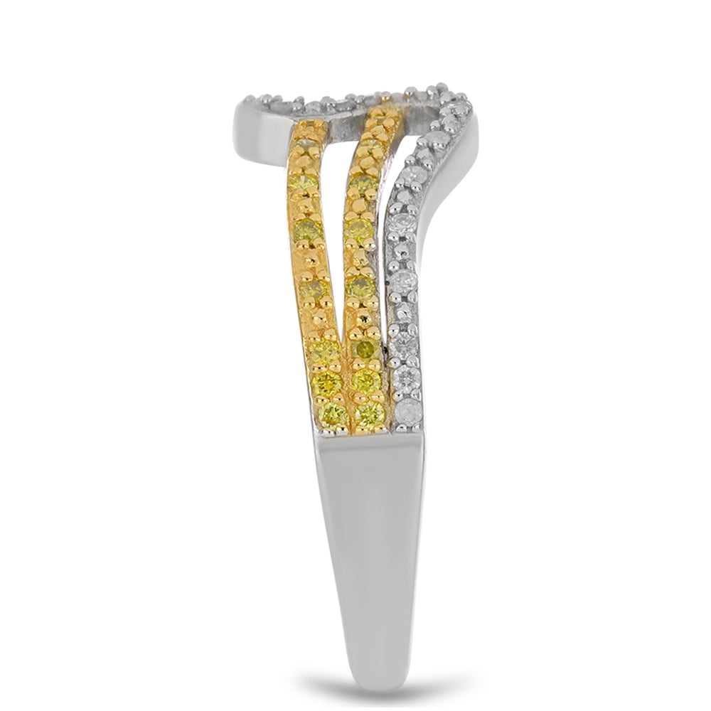 Inel din Argint 925 Placat cu Aur de 2 tonuri ( 3.23 grame ) cu Diamant Galben și Diamant Alb 0.28 Carate