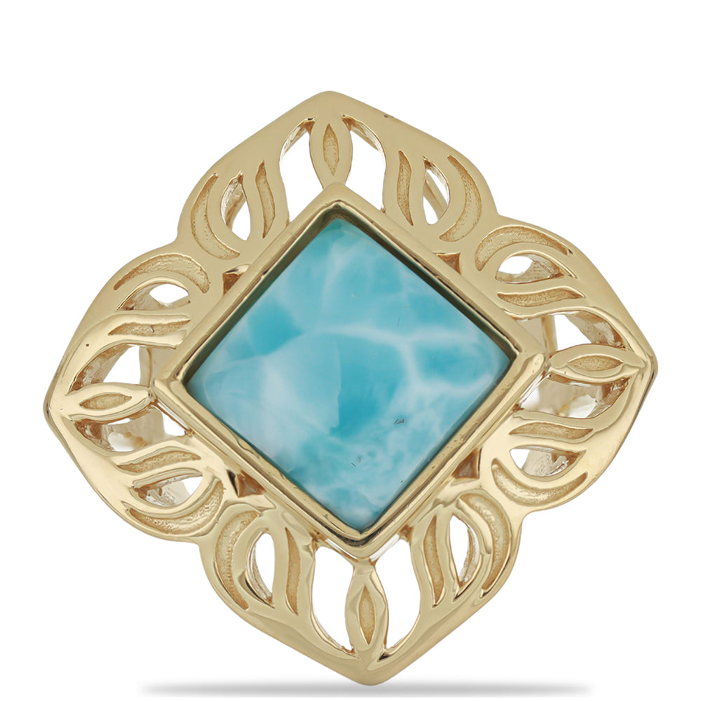 Inel din Argint 925 Placat cu Aur ( 6.67 grame ) cu Larimar(Piatra delfinului) 5.45 Carate