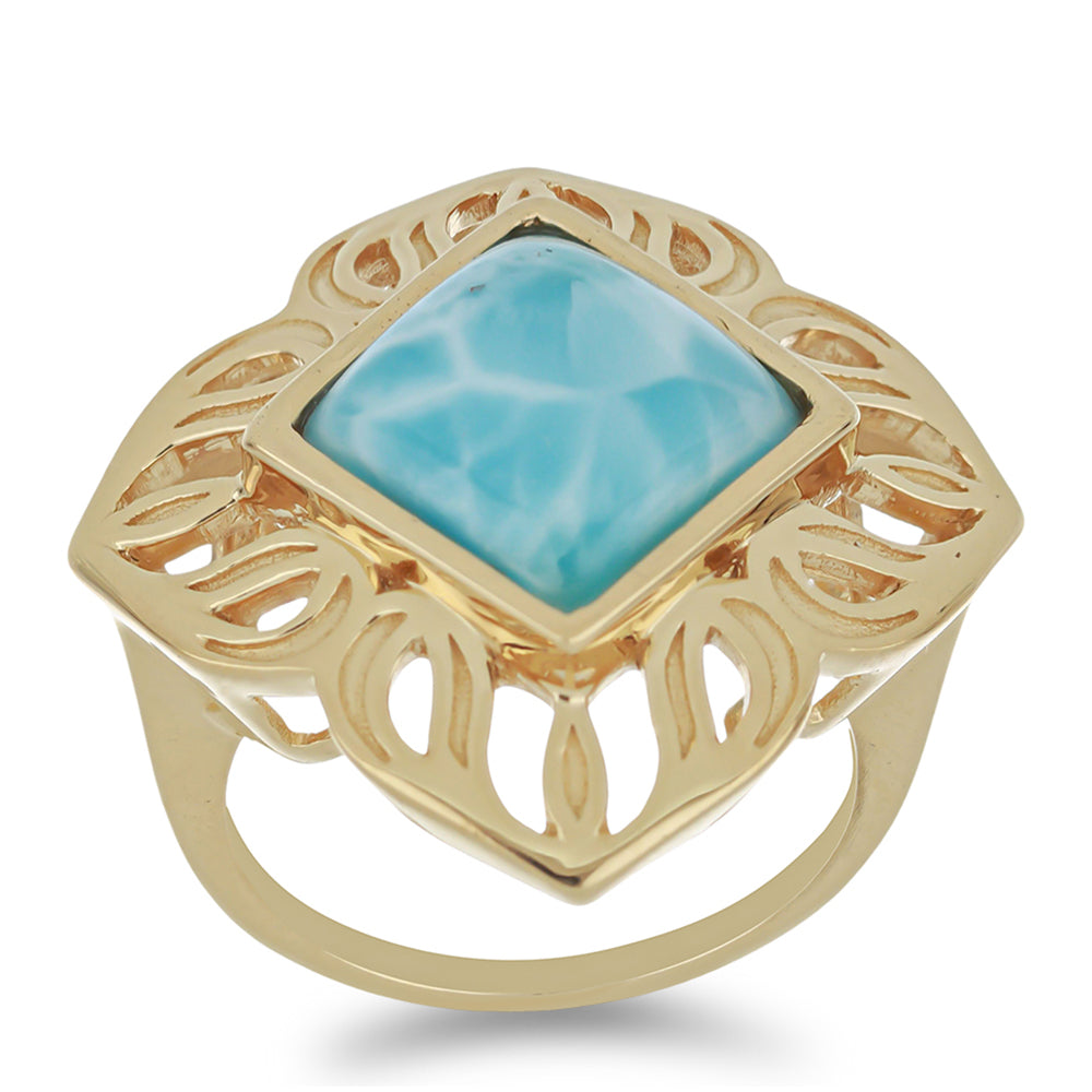 Inel din Argint 925 Placat cu Aur ( 6.67 grame ) cu Larimar(Piatra delfinului) 5.45 Carate