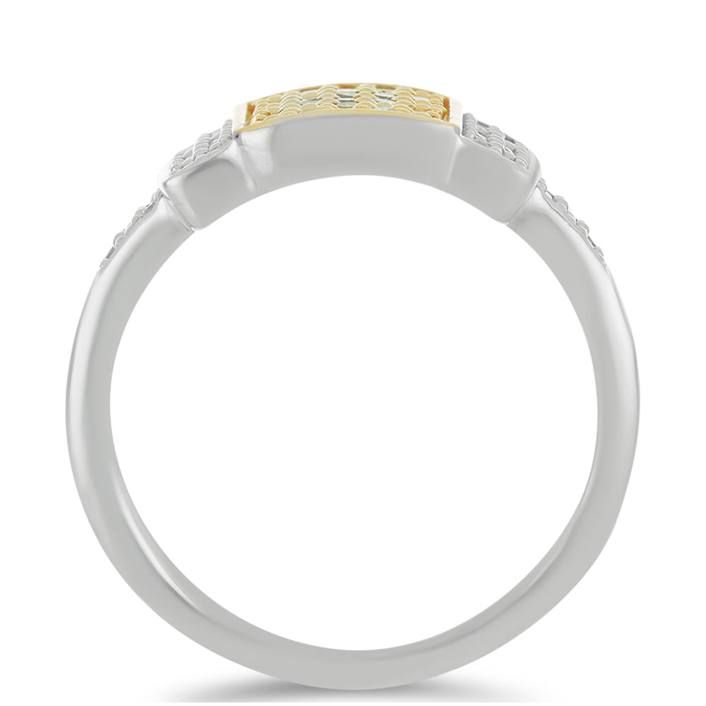 Inel din Argint 925 Placat cu Aur de 2 tonuri ( 3.64 grame ) cu Diamant Galben și Diamant Alb 0.27 Carate