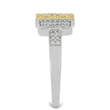 Inel din Argint 925 Placat cu Aur de 2 tonuri ( 3.64 grame ) cu Diamant Galben și Diamant Alb 0.27 Carate