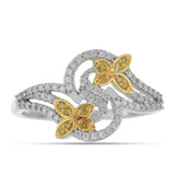 Inel din Argint 925 Placat cu Aur de 2 tonuri ( 2.7 grame ) cu Diamant Galben și Diamant Alb 0.37 Carate
