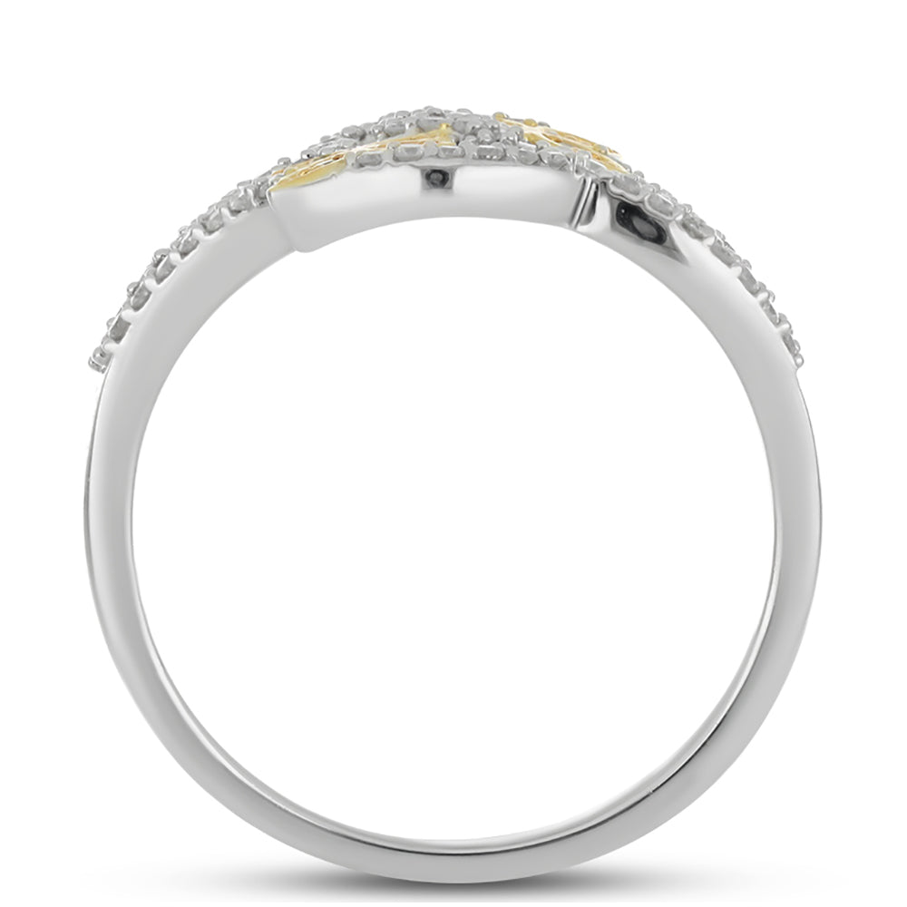 Inel din Argint 925 Placat cu Aur de 2 tonuri ( 2.7 grame ) cu Diamant Galben și Diamant Alb 0.37 Carate