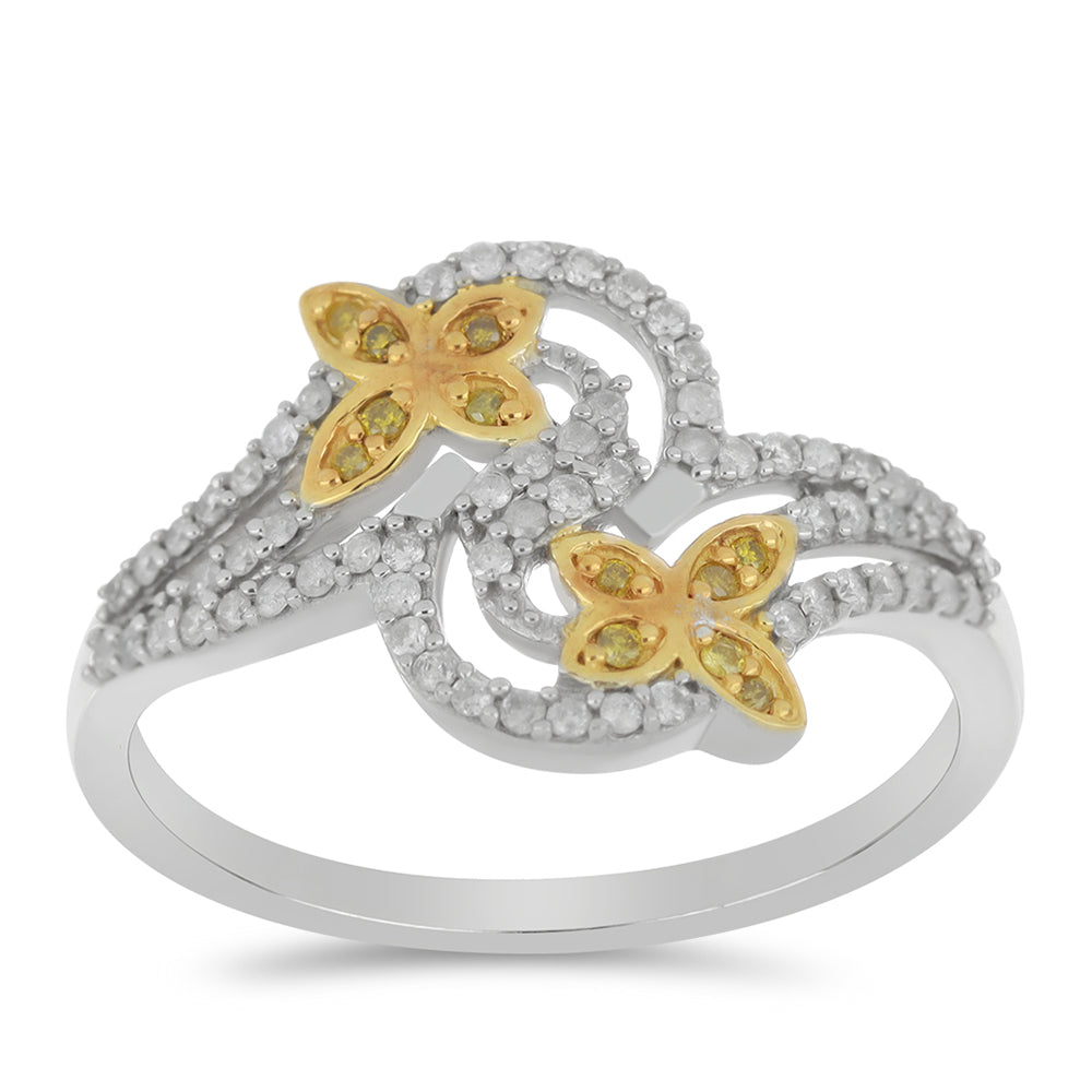 Inel din Argint 925 Placat cu Aur de 2 tonuri ( 2.7 grame ) cu Diamant Galben și Diamant Alb 0.37 Carate