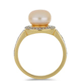 Inel din Argint 925 Placat cu Aur ( 3.08 grame ) cu Perlă de Apă Dulce Piersică și Topaz Alb 4.15 Carate