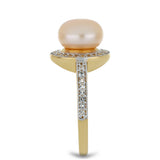 Inel din Argint 925 Placat cu Aur ( 3.08 grame ) cu Perlă de Apă Dulce Piersică și Topaz Alb 4.15 Carate