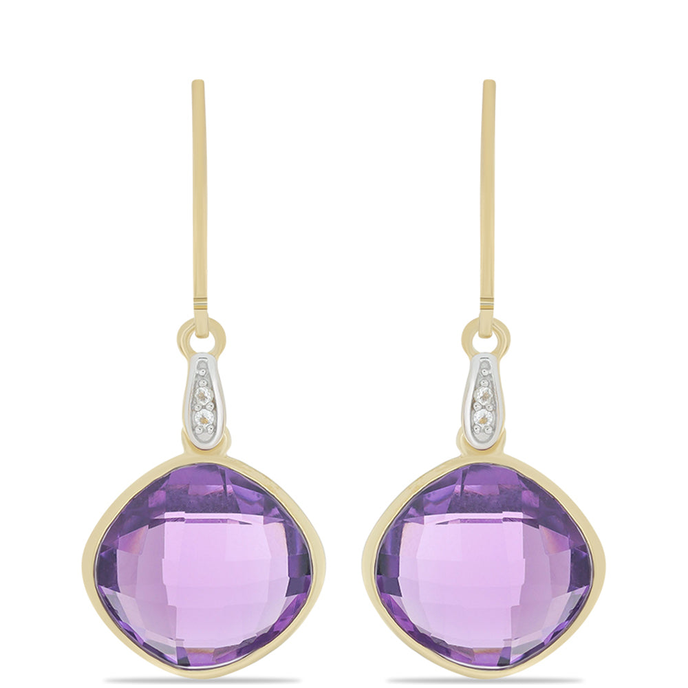 Cercei din Argint 925 Placat cu Aur ( 1.95 grame ) cu Ametist Marocan și Topaz Alb 11.41 Carate