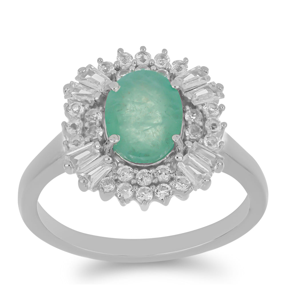 Inel din Argint 925 ( 3.88 grame ) cu Smarald Brazilian și Zircon Alb 3.06 Carate