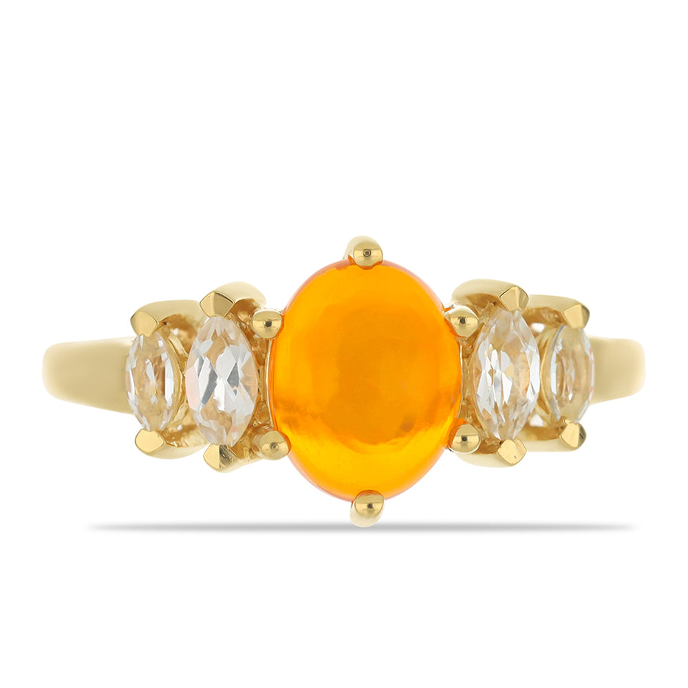 Inel din Argint 925 Placat cu Aur ( 3.14 grame ) cu Opal de Foc Lega Dembi și Topaz Alb 1.65 Carate